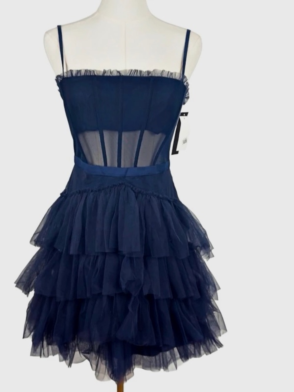 Betsy & Adam Navy Blue Tiered Tulle Mini Dress